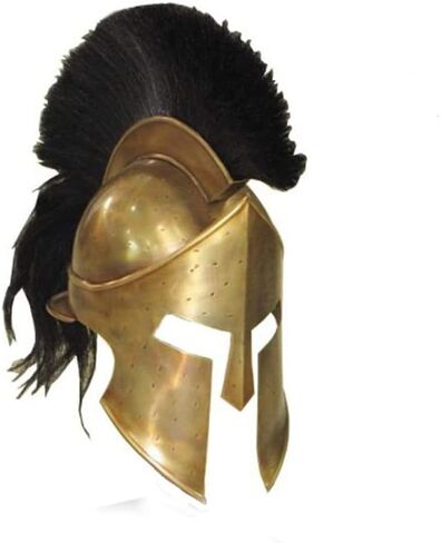 AnNafi® Greek Spartan Helmet | Medieval Roman 300 King Leonidas Movie Helmets+Liner+Wooden Stand Brass Finish| LARP SCA Armor Adult | Spartan Legions Helmet in Saudi Arabia