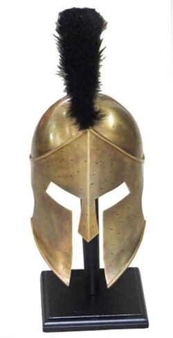 AnNafi® Greek Spartan Helmet | Medieval Roman 300 King Leonidas Movie Helmets+Liner+Wooden Stand Brass Finish| LARP SCA Armor Adult | Spartan Legions Helmet in Saudi Arabia