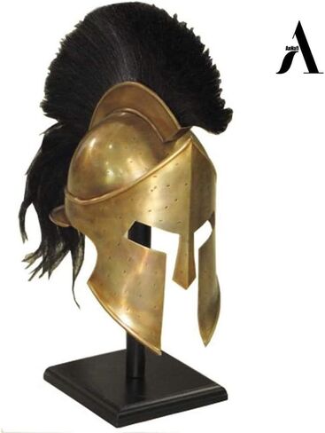 AnNafi® Greek Spartan Helmet | Medieval Roman 300 King Leonidas Movie Helmets+Liner+Wooden Stand Brass Finish| LARP SCA Armor Adult | Spartan Legions Helmet in Saudi Arabia