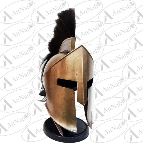 AnNafi® Greek Spartan Helmet | Medieval Roman 300 King Leonidas Movie Helmets+Liner+Wooden Stand Brass Finish| LARP SCA Armor Adult | Spartan Legions Helmet in Saudi Arabia