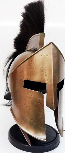 AnNafi® Greek Spartan Helmet | Medieval Roman 300 King Leonidas Movie Helmets+Liner+Wooden Stand Brass Finish| LARP SCA Armor Adult | Spartan Legions Helmet in Saudi Arabia