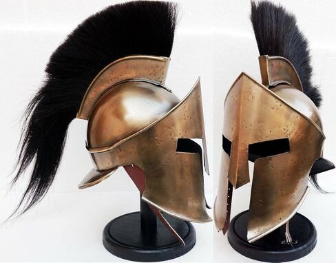 AnNafi® Greek Spartan Helmet | Medieval Roman 300 King Leonidas Movie Helmets+Liner+Wooden Stand Brass Finish| LARP SCA Armor Adult | Spartan Legions Helmet in Saudi Arabia