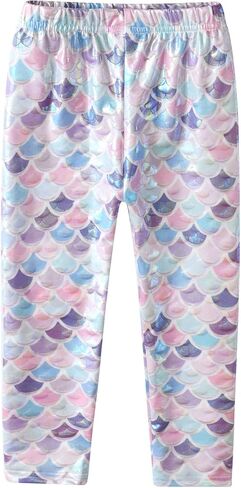 VIKITA Girls Stretch Leggings Shiny Scales Printed Tight Pants Fancy Colored for Birthday Party Halloween 2-12 Years in Kuwait