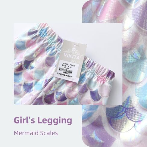 VIKITA Girls Stretch Leggings Shiny Scales Printed Tight Pants Fancy Colored for Birthday Party Halloween 2-12 Years in Kuwait