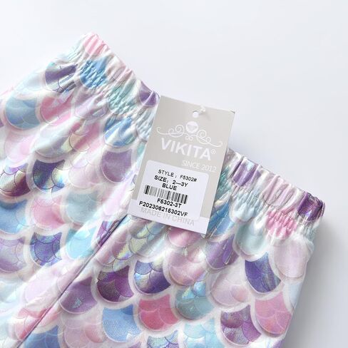 VIKITA Girls Stretch Leggings Shiny Scales Printed Tight Pants Fancy Colored for Birthday Party Halloween 2-12 Years in Kuwait