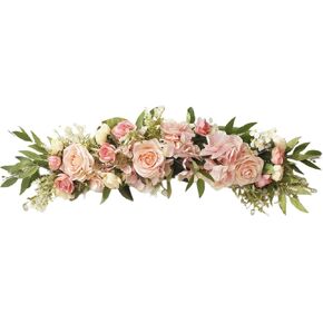 Firlar 25.6inch Artificial Rose Peony Flower Swag, Front Door Peony Floral Arch Garland Swag Hydrangeas Eucalyptus Leaves Wreath for Wedding Arch Front Door House Wall Decoration, Pink