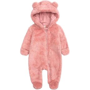 Curipeer Infant Baby Onesie Bodysuit Fleece Bunting Footed Jumpsuit Outfit Rompers 0-12M | Cute Bear Ears,Warm Daily Wear ,for Newborn Babies in Saudi Arabia