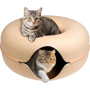 Peekaboo Cat Cave for Multiple Cats/Large Cats, Cat Caves for Indoor Cats Up to 9 Lbs, Cat Tunnel Bed, Scratch Detachable and Washable Large Donut Cat Bed, Yellow in Saudi Arabia