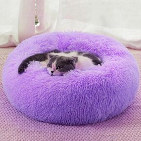 Cat Beds for Indoor Cats - Cat Bed Washable 20/24 inches, Dog Beds for Small Medium Dogs, Anti Anxiety Round Fluffy Plush Faux Fur Pet Bed, Thick Bottom (Pink, Medium) in Saudi Arabia