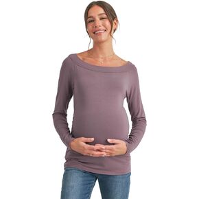 Womens Side Ruched Long Sleeve Boat Neck Maternity Top in Saudi Arabia