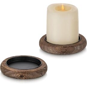 Romadedi Wood Candle Holder Farmhouse Decor - Pillar Candle Holders for Table Centerpiece Small Tray Riser Set of 10 Round Wooden Plate Pedestal Stand for Coffee Table Home Living Room, Brown