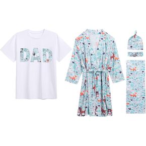 AWIBMK Mom and Me Robe and Swaddle Set and T-Shirt Hospital Labor Delivery Swaddling with Headband Hat for Mom Dad Baby in Kuwait