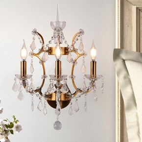 Isamacc 3 Lights Candle Wall Sconces, Brushed Brass Candelabra Bathroom Wall Lights, Modern Clear Crystal Sconce Light Fixture for Vanity, Bedroom, Living Room, Hotel, Corridor