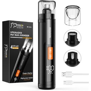 IREDOON Pet Dog Nail Grinder, Professional 3-Speed Mode Electric Rechargeable Pet Nail Trimmer Clipper with 4 LED Lights (Black)