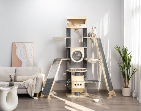 HOSWEETME 86 Inches Large Multi-Storey Cat Tower, Cat Tree with 12 Scratching Posts, Modular Can be Freely Replaced and Expanded Cat Climbing Frame Suitable for All Kinds of Cats and Multi-Cat Family in Kuwait