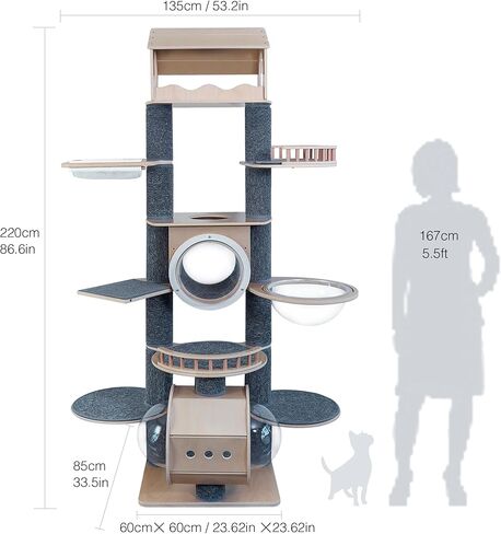 HOSWEETME 86 Inches Large Multi-Storey Cat Tower, Cat Tree with 12 Scratching Posts, Modular Can be Freely Replaced and Expanded Cat Climbing Frame Suitable for All Kinds of Cats and Multi-Cat Family in Kuwait