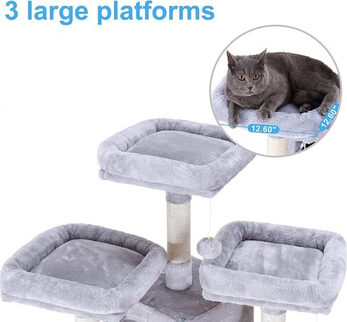 Hey-brother Cat Tree, 71 inches XL Large Cat Tower for Indoor Cats, Multi-Level Cat House with 3 Padded Perches, Big Scratcher, Cozy Basket, 2 Cat Condos and Scratching Posts, Beige MPJ034M in Kuwait