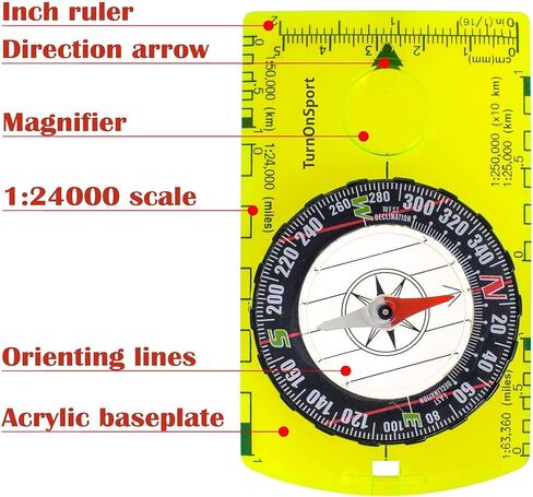 بوصلة الملاحة الصفراء على الظهر، التوجيه والمشي لمسافات طويلة، بوصلة قراءة خريطة للأطفال الكشافة، بوصلات للتخييم في الهواء الطلق، بوصلات رياضية وملحقات الترفيه في الهواء الطلق in Kuwait