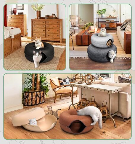 Peekaboo Cat Cave for Multiple Cats/Large Cats, Cat Caves for Indoor Cats Up to 9 Lbs, Cat Tunnel Bed, Scratch Detachable and Washable Large Donut Cat Bed, Yellow in Saudi Arabia