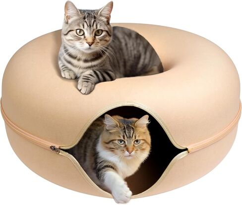 Peekaboo Cat Cave for Multiple Cats/Large Cats, Cat Caves for Indoor Cats Up to 9 Lbs, Cat Tunnel Bed, Scratch Detachable and Washable Large Donut Cat Bed, Yellow in Saudi Arabia