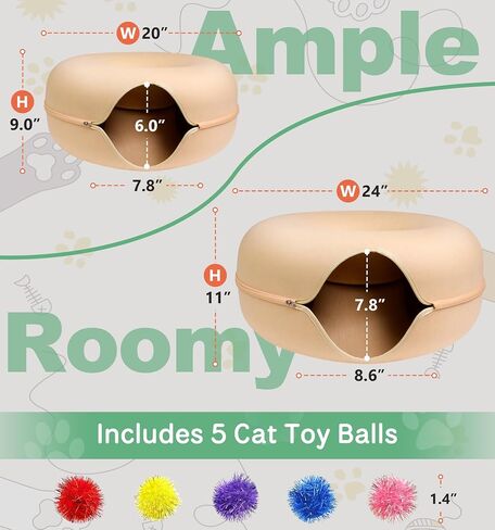 Peekaboo Cat Cave for Multiple Cats/Large Cats, Cat Caves for Indoor Cats Up to 9 Lbs, Cat Tunnel Bed, Scratch Detachable and Washable Large Donut Cat Bed, Yellow in Saudi Arabia