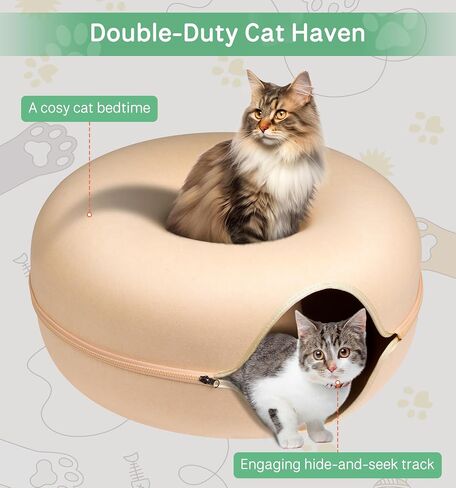 Peekaboo Cat Cave for Multiple Cats/Large Cats, Cat Caves for Indoor Cats Up to 9 Lbs, Cat Tunnel Bed, Scratch Detachable and Washable Large Donut Cat Bed, Yellow in Saudi Arabia