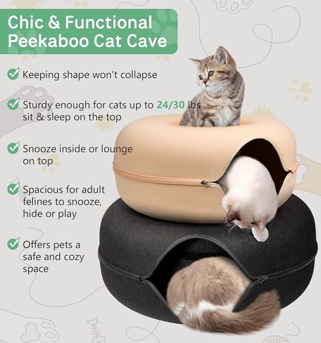 Peekaboo Cat Cave for Multiple Cats/Large Cats, Cat Caves for Indoor Cats Up to 9 Lbs, Cat Tunnel Bed, Scratch Detachable and Washable Large Donut Cat Bed, Yellow in Saudi Arabia