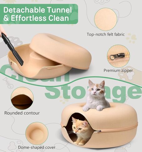 Peekaboo Cat Cave for Multiple Cats/Large Cats, Cat Caves for Indoor Cats Up to 9 Lbs, Cat Tunnel Bed, Scratch Detachable and Washable Large Donut Cat Bed, Yellow in Saudi Arabia