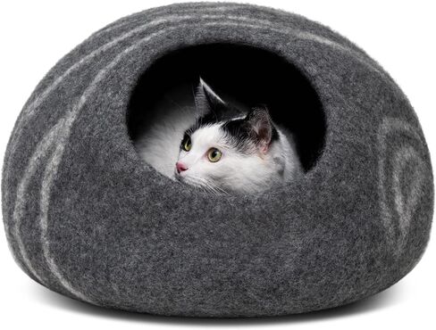 سرير قطط فاخر من MEOWFIA - سرير مصنوع يدويًا من صوف ميرينو بنسبة 100% للقطط والقطط الصغيرة (ظلال داكنة) (متوسط، رمادي داكن) in Saudi Arabia