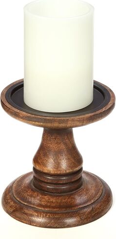 Hosley Set of 2 Wood Pillar Candle Holders 5 Inch High Ideal Gift for Weddings Bridal Party Spa Reiki Meditation Votive LED Pillar Candle Gardens O3 in Kuwait