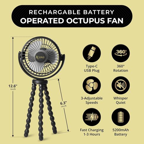 AF DORATI Small Fan, Flexible Tripod Stroller Fan - Portable Fan - Mini Portable, Rechargeable Fan, Quiet Cooling, Perfect for Bed, Car Seat, Travel, Camping. in Saudi Arabia