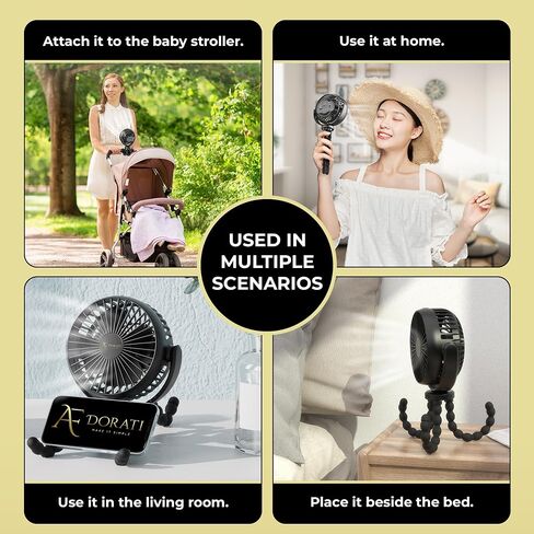 AF DORATI Small Fan, Flexible Tripod Stroller Fan - Portable Fan - Mini Portable, Rechargeable Fan, Quiet Cooling, Perfect for Bed, Car Seat, Travel, Camping. in Saudi Arabia