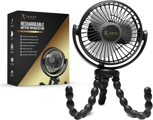 AF DORATI Small Fan, Flexible Tripod Stroller Fan - Portable Fan - Mini Portable, Rechargeable Fan, Quiet Cooling, Perfect for Bed, Car Seat, Travel, Camping. in Saudi Arabia