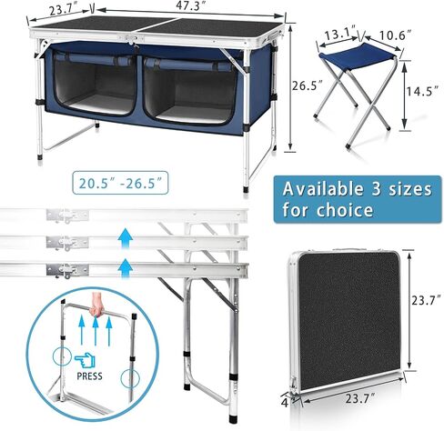 CampLand Outdoor Folding Table Aluminum Lightweight Height Adjustable with Storage Organizer for BBQ, Party, Camping in Kuwait