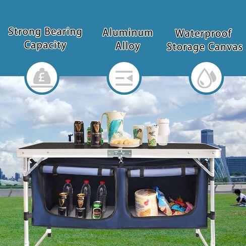 CampLand Outdoor Folding Table Aluminum Lightweight Height Adjustable with Storage Organizer for BBQ, Party, Camping in Kuwait