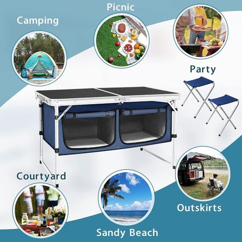CampLand Outdoor Folding Table Aluminum Lightweight Height Adjustable with Storage Organizer for BBQ, Party, Camping in Kuwait
