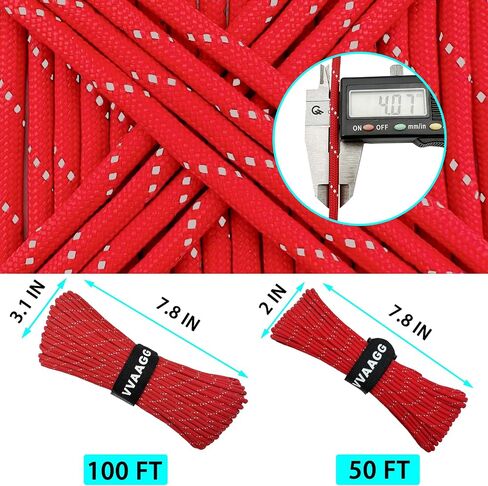 VVAAGG Reflective Paracord, 550 Parachute Cord, 4MM 7-Strand Nylon Rope | Utility Para Cords Lanyard for Tent Camping Hiking Survival Bracelet Tactical Clothesline DIY Projects in Kuwait