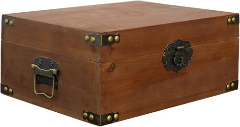 Kepciti Wooden Storage Box Durable Wooden Treasure Box, Vintage Wooden Decorative Treasure Box, Decorative Box with Lid Storage Box (10.43 * 7.48 * 4.33inch) in Kuwait