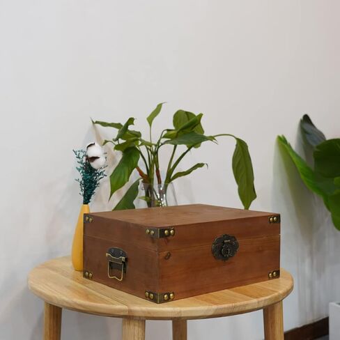 Kepciti Wooden Storage Box Durable Wooden Treasure Box, Vintage Wooden Decorative Treasure Box, Decorative Box with Lid Storage Box (10.43 * 7.48 * 4.33inch) in Kuwait
