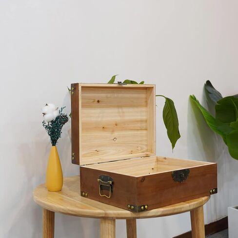 Kepciti Wooden Storage Box Durable Wooden Treasure Box, Vintage Wooden Decorative Treasure Box, Decorative Box with Lid Storage Box (10.43 * 7.48 * 4.33inch) in Kuwait