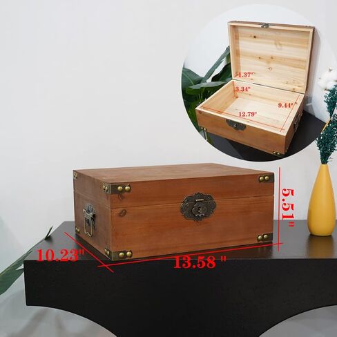 Kepciti Wooden Storage Box Durable Wooden Treasure Box, Vintage Wooden Decorative Treasure Box, Decorative Box with Lid Storage Box (10.43 * 7.48 * 4.33inch) in Kuwait
