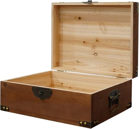 Kepciti Wooden Storage Box Durable Wooden Treasure Box, Vintage Wooden Decorative Treasure Box, Decorative Box with Lid Storage Box (10.43 * 7.48 * 4.33inch) in Kuwait