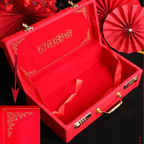 صندوق هدايا صغير للحقائب، صندوق هدايا الحرف اليدوية المطرزة الصيني التقليدية، علامة السعادة المزدوجة مع قفل مختلط، مناسب للهدايا الموت، القيمة، هدايا الزفاف للضيوف in Kuwait