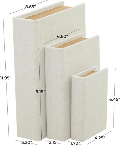 Deco 79 Modern Linen Rectangle Box, Set of 3 12", 9", 6"H, White in Kuwait