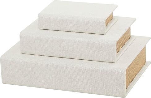Deco 79 Modern Linen Rectangle Box, Set of 3 12", 9", 6"H, White in Kuwait