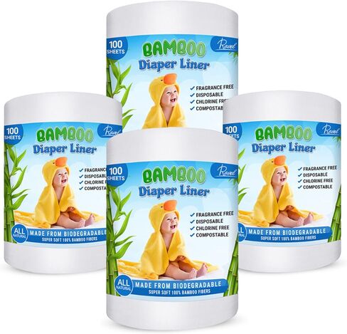 بطانات حفاضات غير معطرة من الخيزران من رافيل - 100% من الخيزران للاستعمال مرة واحدة، عبوة من قطعتين in Kuwait