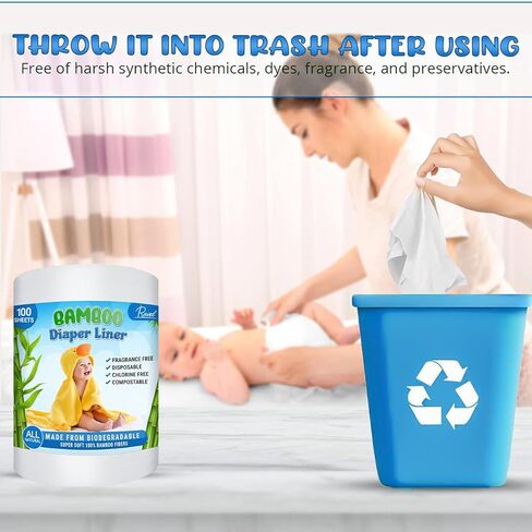 بطانات حفاضات غير معطرة من الخيزران من رافيل - 100% من الخيزران للاستعمال مرة واحدة، عبوة من قطعتين in Kuwait