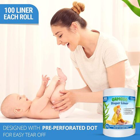 بطانات حفاضات غير معطرة من الخيزران من رافيل - 100% من الخيزران للاستعمال مرة واحدة، عبوة من قطعتين in Kuwait