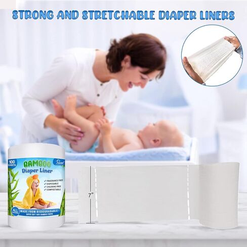 بطانات حفاضات غير معطرة من الخيزران من رافيل - 100% من الخيزران للاستعمال مرة واحدة، عبوة من قطعتين in Kuwait