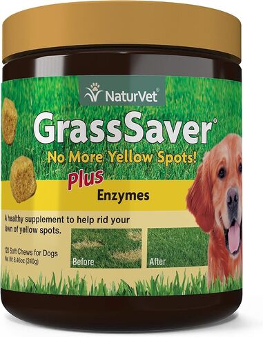 NaturVet - رقائق GrassSaver للكلاب بالإضافة إلى الإنزيمات - 300 رقاقة - مكمل صحي للمساعدة في تخليص حديقتك من البقع الصفراء - مزيج تآزري من فيتامينات ب المعقدة والأحماض الأمينية in Kuwait